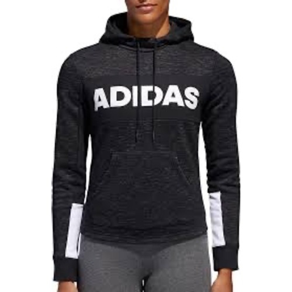 Adidas Women Heathered Black Hoodie Long‎ Sleeve Kangaroo Pocket Athletic Sz M